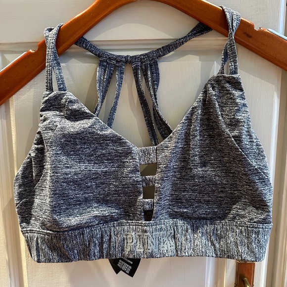 Victoria’s Secret PINK Heather Gray Strappy Sports Bra Size L - Picture 1 of 3